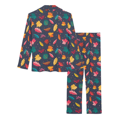 Elm Leave Colorful Print Pattern Women's Long Pajama Set