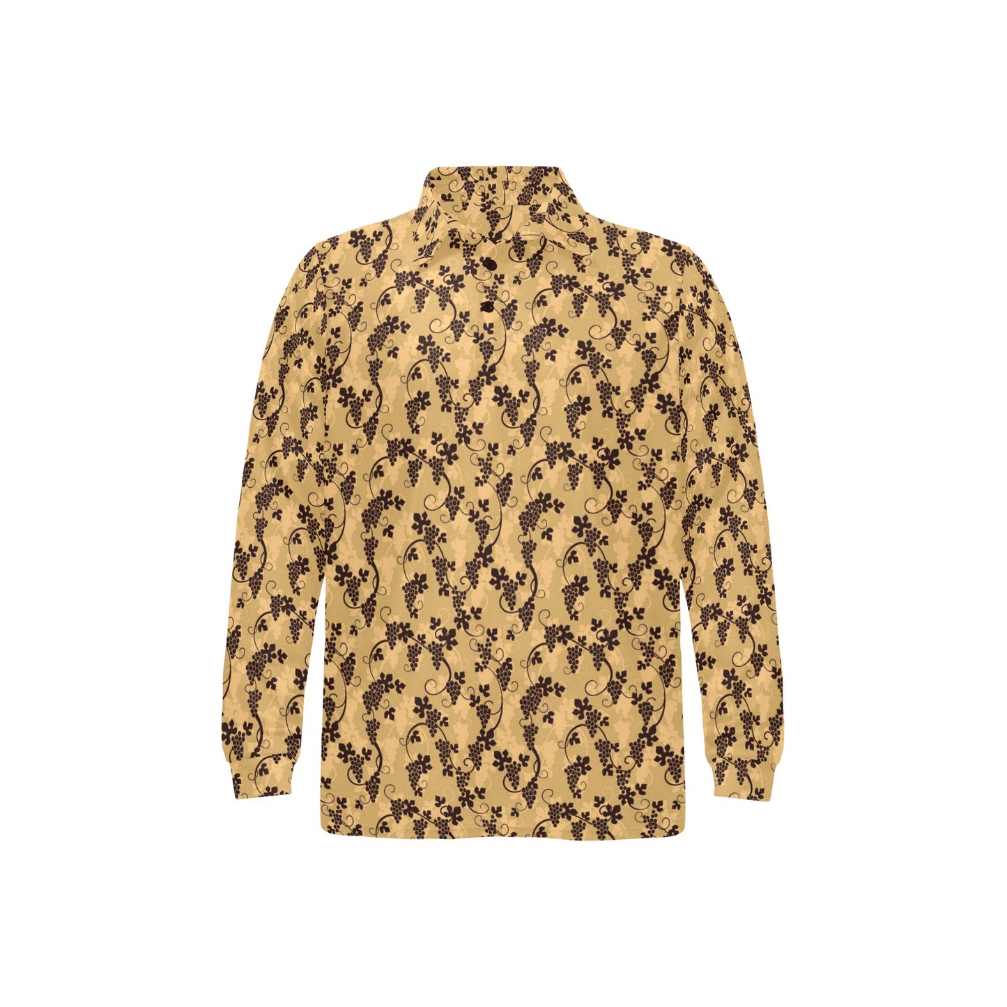 Wine Grape Design Print Long Sleeve Polo Shirt For Men's
