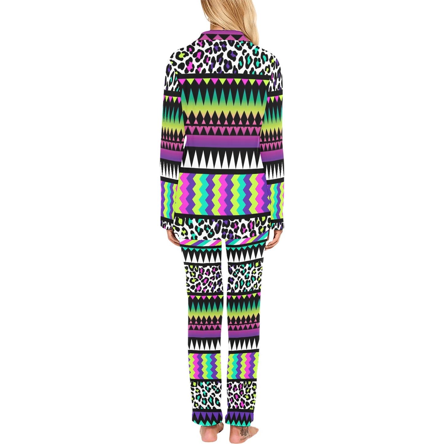Animal Skin Aztec Rainbow Women's Long Pajama Set