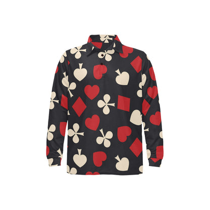 Poker Cards Pattern Print Design A02 Long Sleeve Polo Shirt For Men's