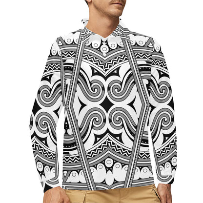 Samoan Pattern Print Design LKS302 Long Sleeve Polo Shirt For Men's