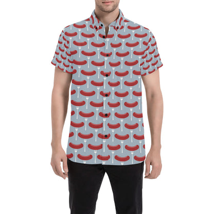 Sausage Print Design LKS301 Men Short Sleeve Button Up Shirt