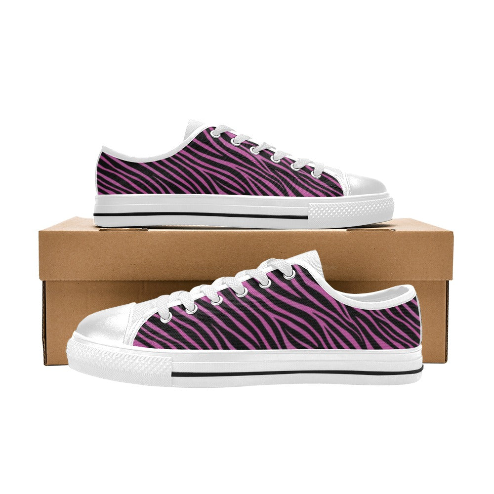Zebra Pink Print Design LKS304 Women's White Low Top Shoes