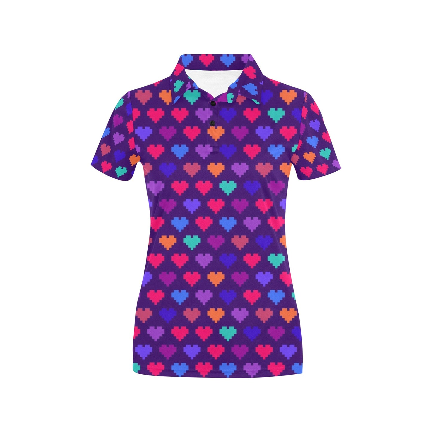 Heart Pixel Pattern Print Design HE03 Women's Polo Shirt