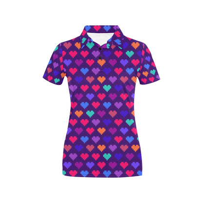 Heart Pixel Pattern Print Design HE03 Women's Polo Shirt