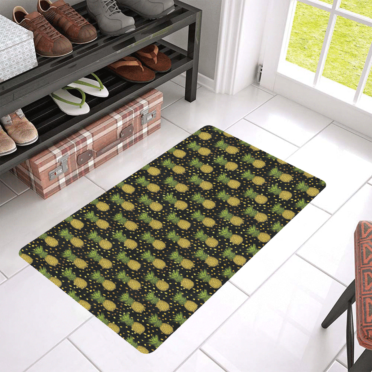Pineapple Gold Dot Themed Print Rubber Doormat