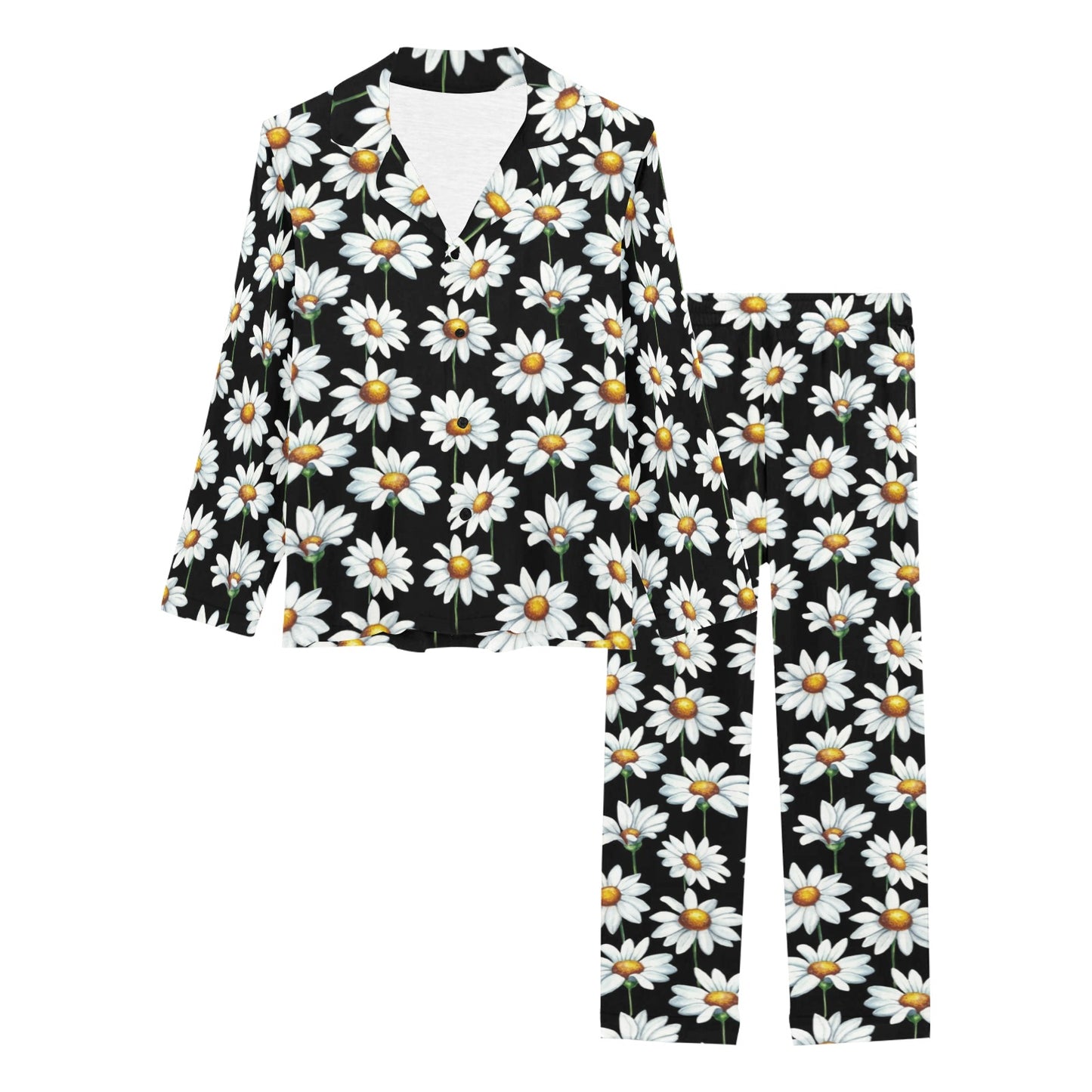 Daisy Print Pattern Women's Long Pajama Set