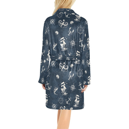 Nautical Sea Themed Print Women's Fleece Robe