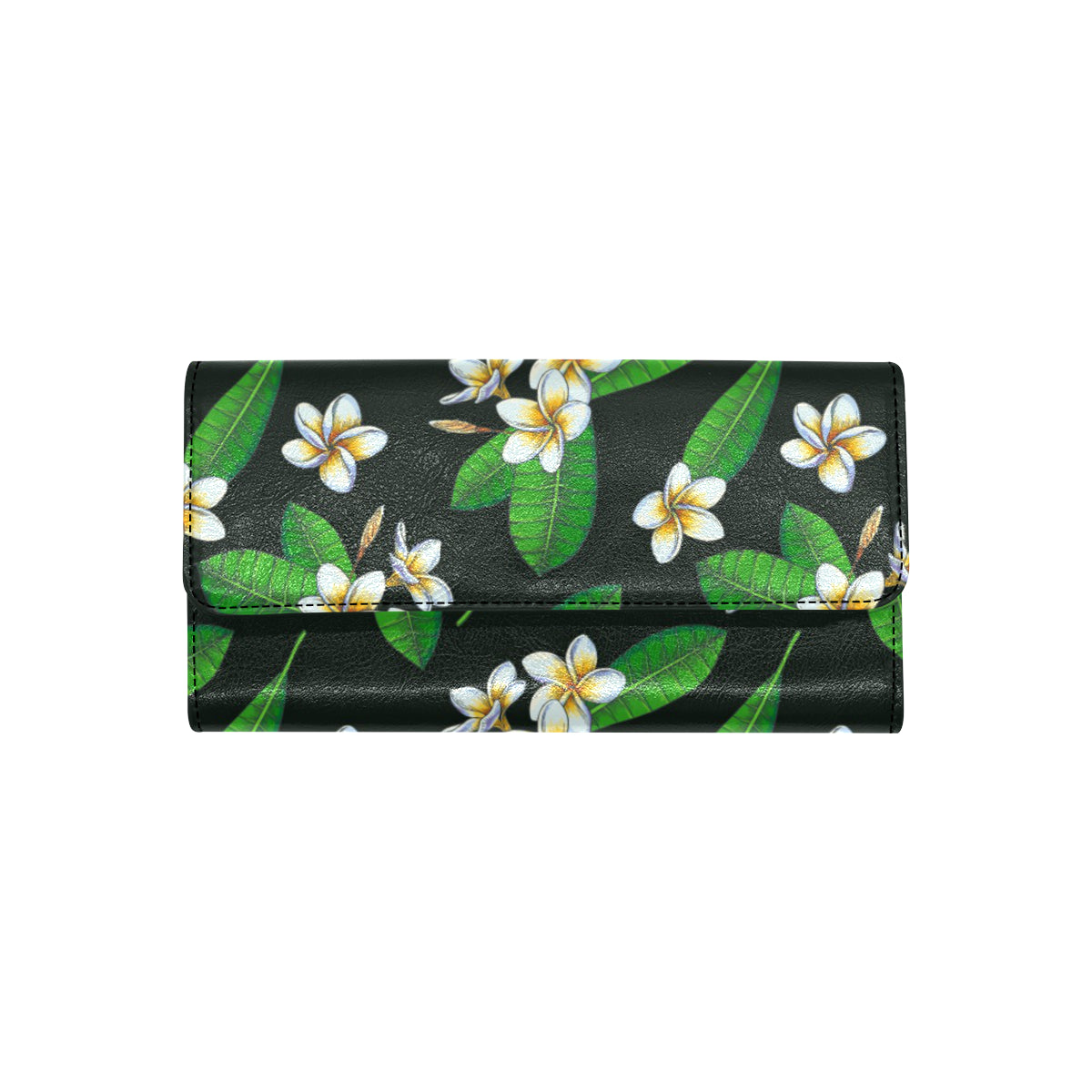 White Plumeria Pattern Print Design PM023 Women's Trifold Wallet