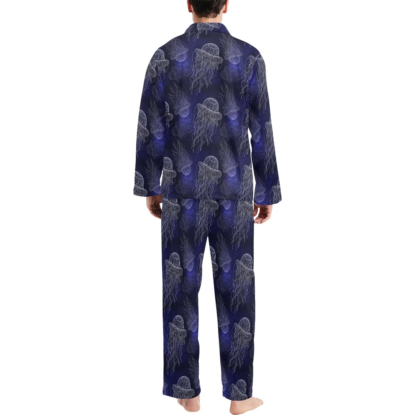 Jellyfish Pattern Print Design 02 Men's Long Pajama Set