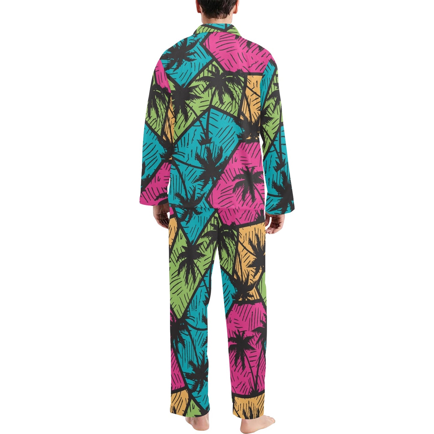 Palm Tree Pattern Print Design PT09 Men's Long Pajama Set