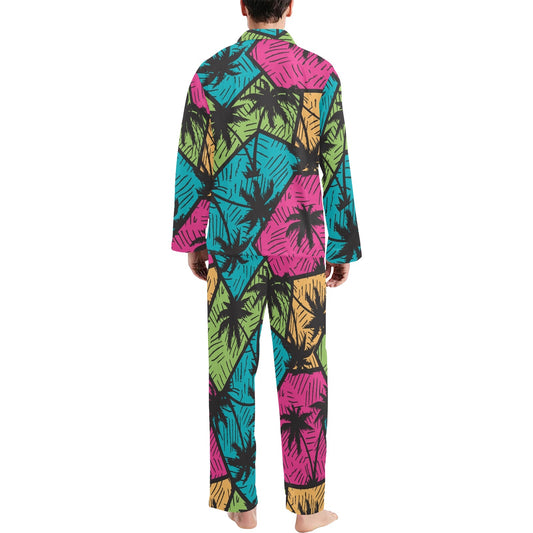 Palm Tree Pattern Print Design PT09 Men's Long Pajama Set