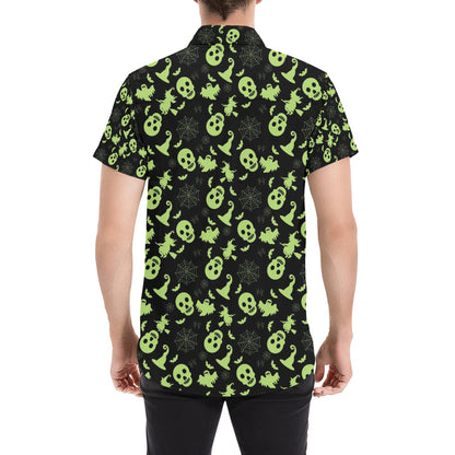 Witch Halloween Print Design LKS306 Men Short Sleeve Button Up Shirt