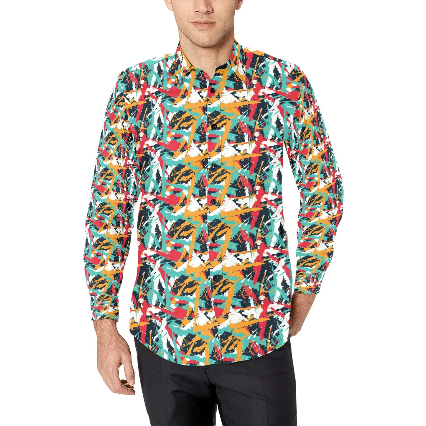 Splatter Print Design LKS304 Men's Long Sleeve Dress Shirt