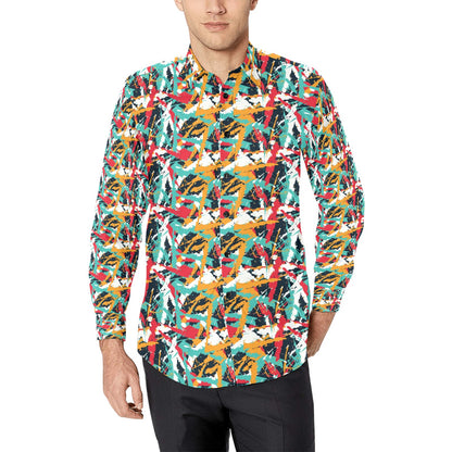 Splatter Print Design LKS304 Men's Long Sleeve Dress Shirt