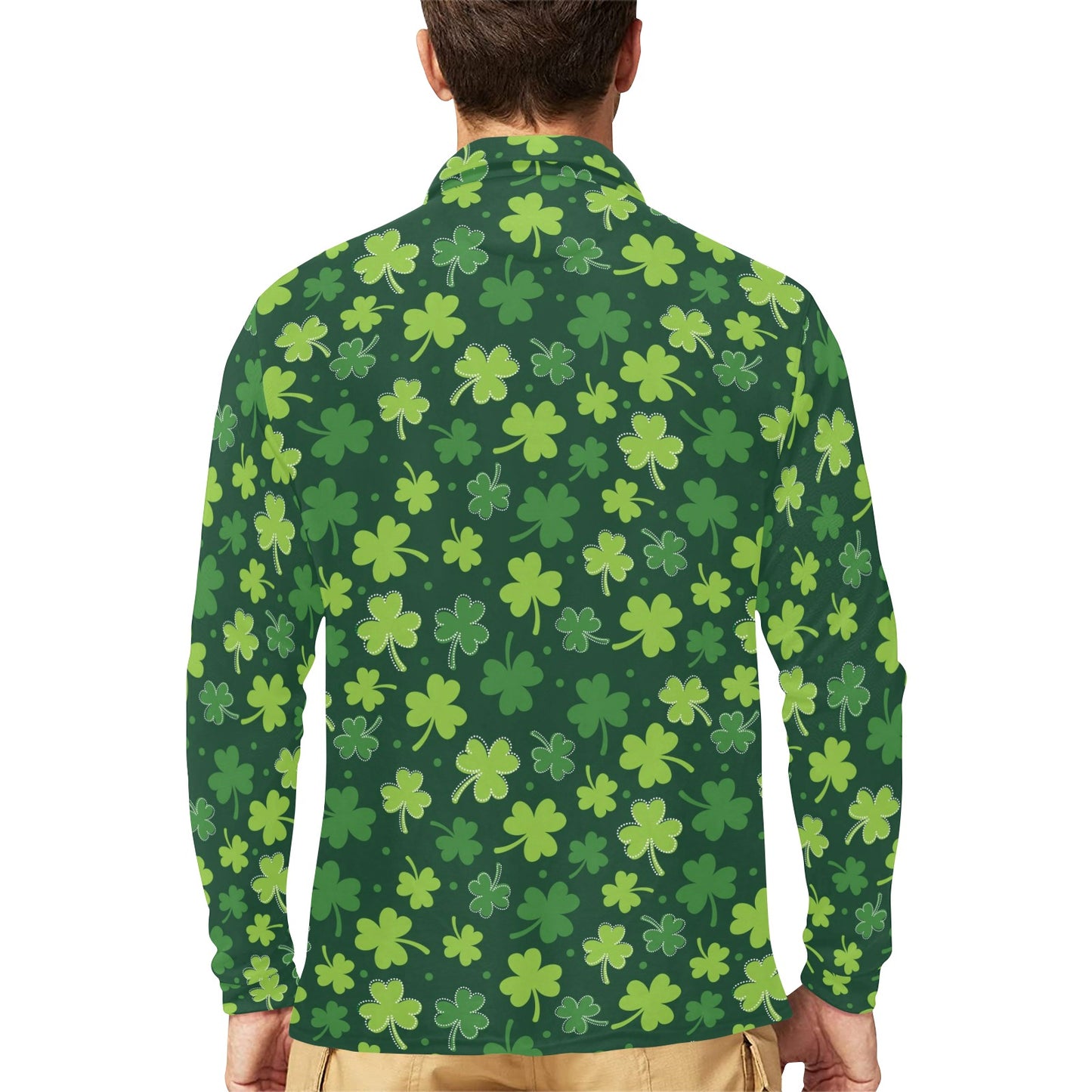 Clover Pattern Print Design 02 Long Sleeve Polo Shirt For Men's