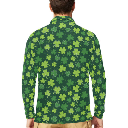 Clover Pattern Print Design 02 Long Sleeve Polo Shirt For Men's