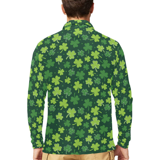 Clover Pattern Print Design 02 Long Sleeve Polo Shirt For Men's