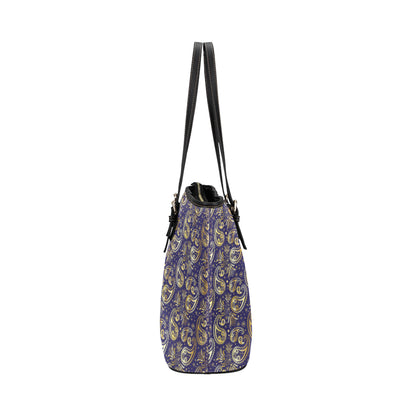 Paisley Blue Yellow Design Print Leather Tote Bag