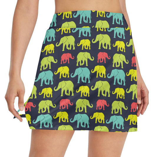 Elephant Neon Color Print Pattern 17" Golf & Pickleball Skort with Pockets