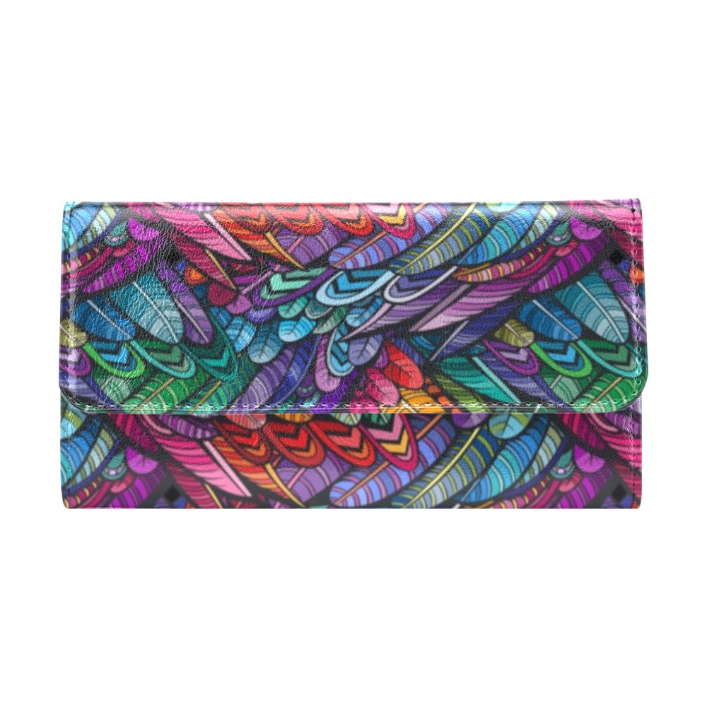 Feather Multicolor Design Print Women's Trifold Wallet