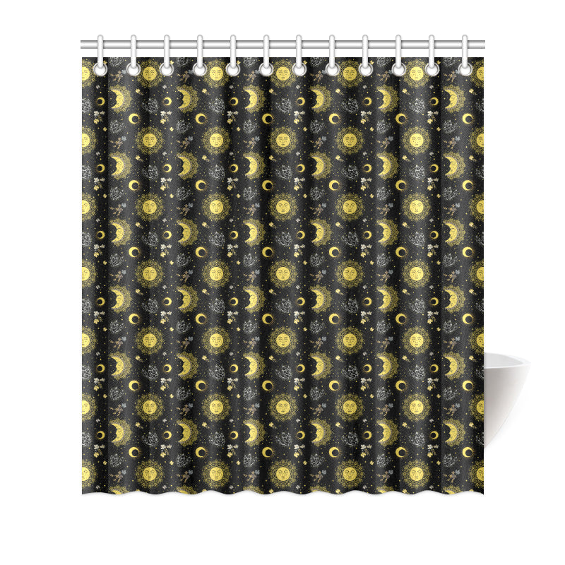 Sun Moon Golden Design Themed Print Shower Curtain