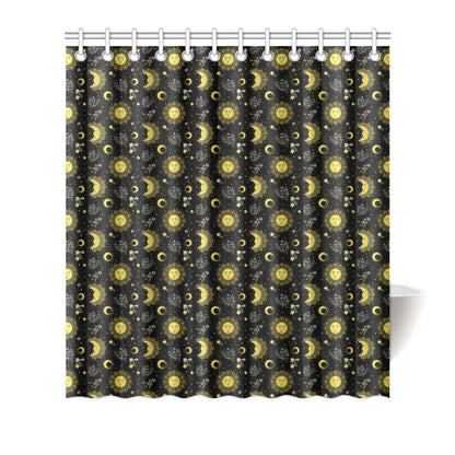 Sun Moon Golden Design Themed Print Shower Curtain