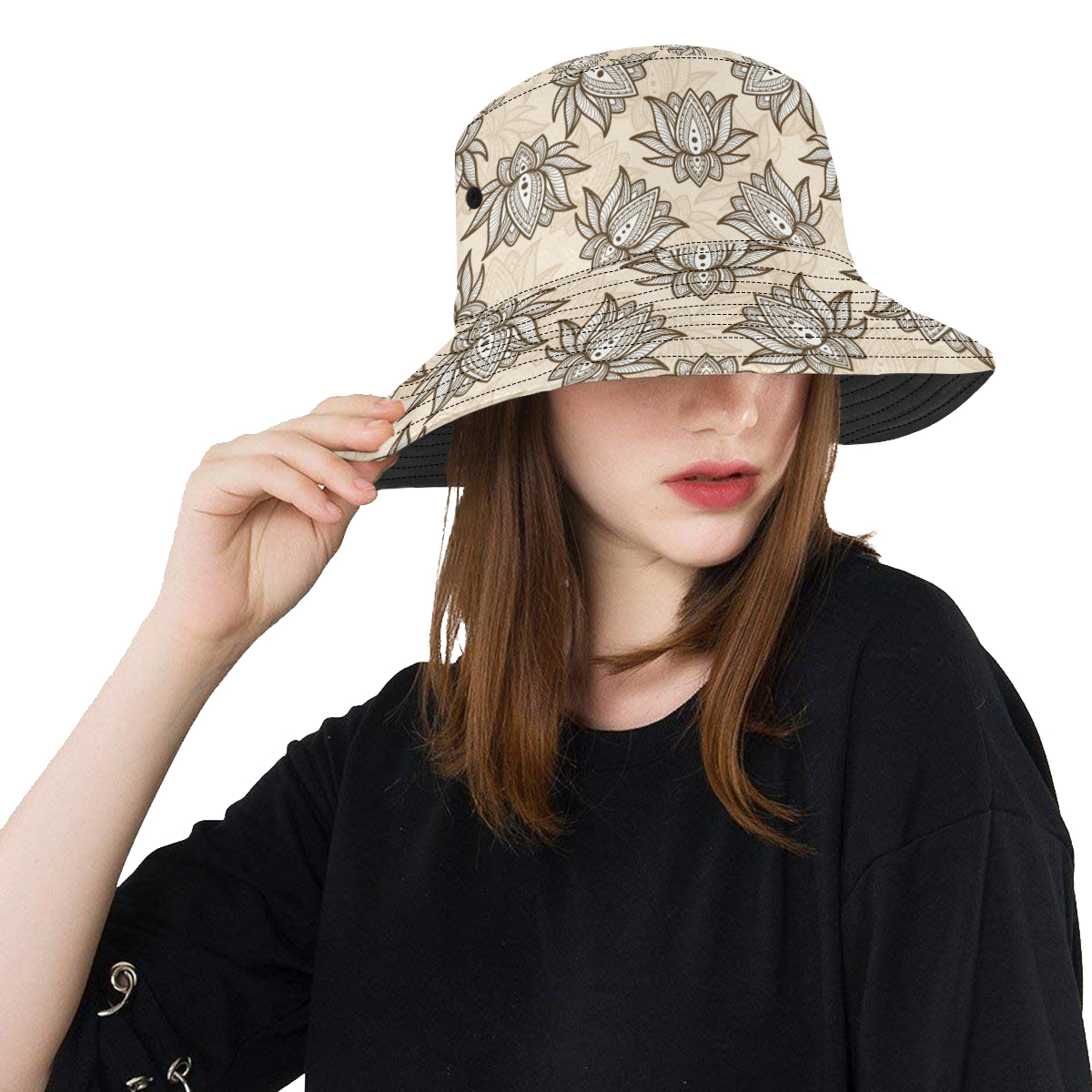 lotus Boho Pattern Print Design LO05 Unisex Bucket Hat