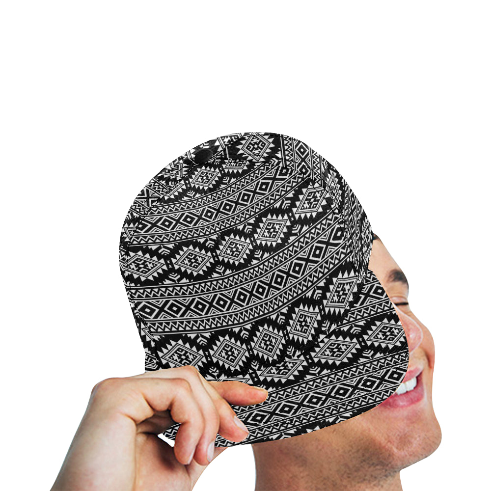 Aztec Black White Print Pattern Snapback Cap
