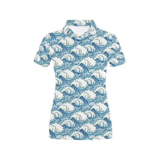 Wave Japan Style Print Design LKS304 Women's Polo Shirt