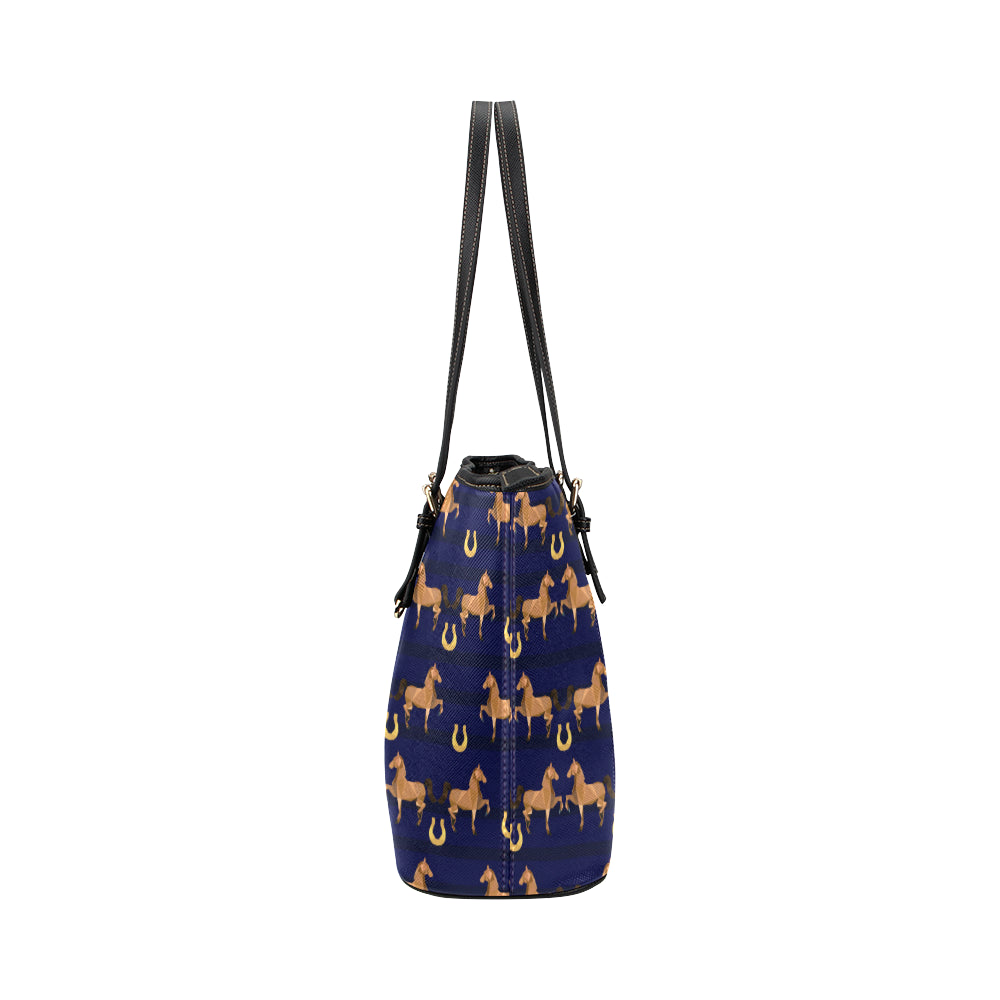 Horse Luxury Themed Pattern Print Leather Tote Bag