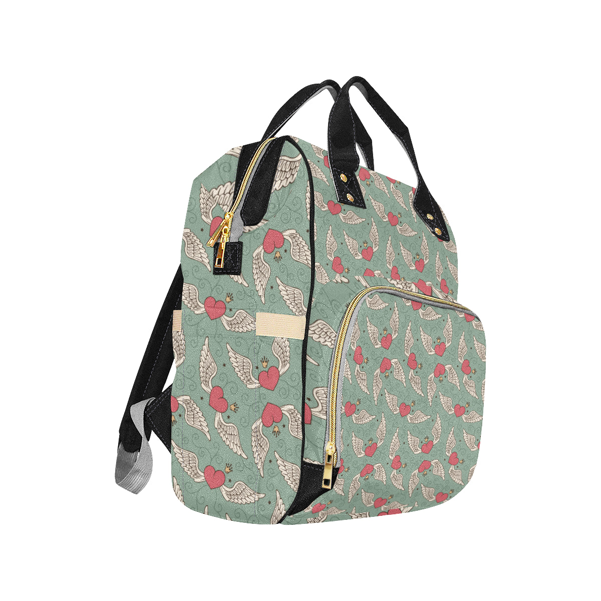 Angel Wings Heart Design Themed Print Diaper Bag Backpack