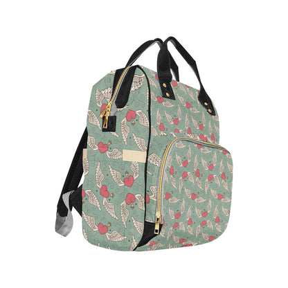 Angel Wings Heart Design Themed Print Diaper Bag Backpack