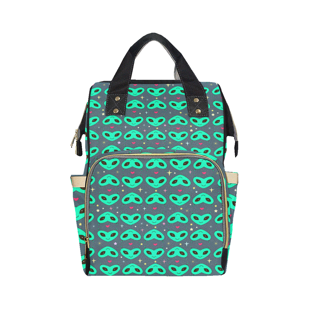 Alien Head Heart Pattern Print Design 03 Diaper Bag Backpack