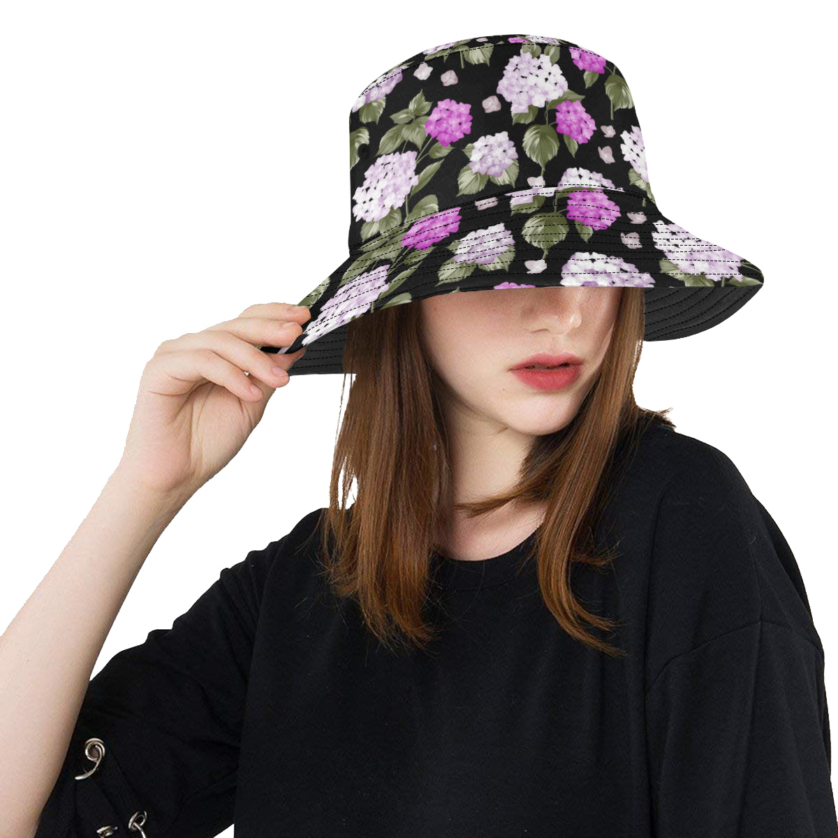 Hydrangea Pattern Print Design HD011 Unisex Bucket Hat