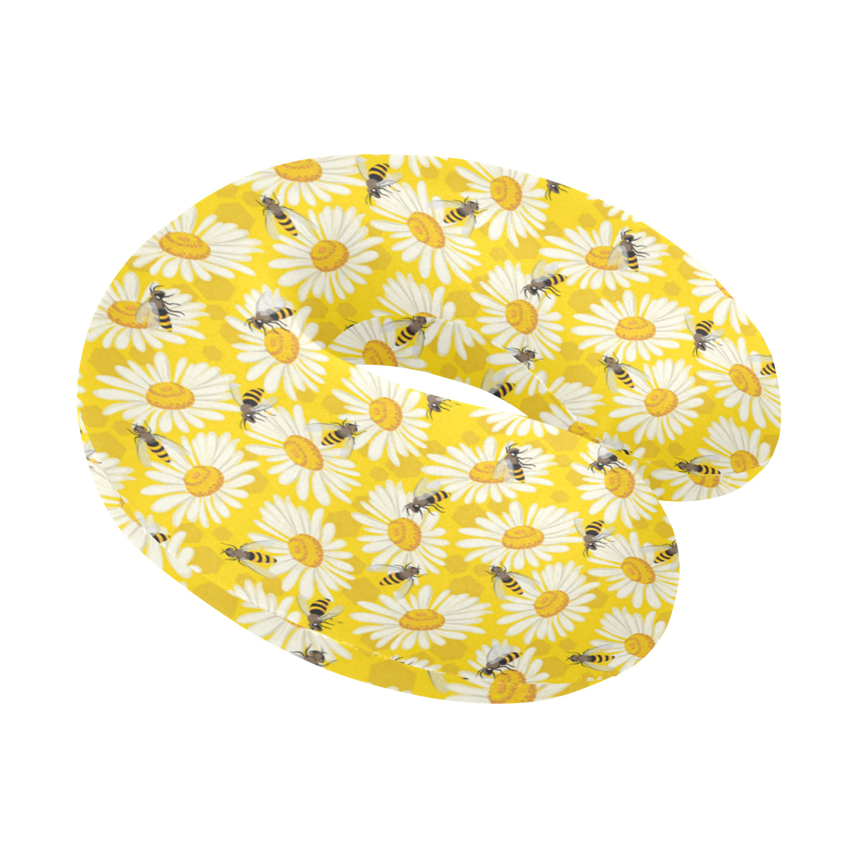 Bee Daisy Pattern Print Design 06 U-Shaped Travel Neck Pillow