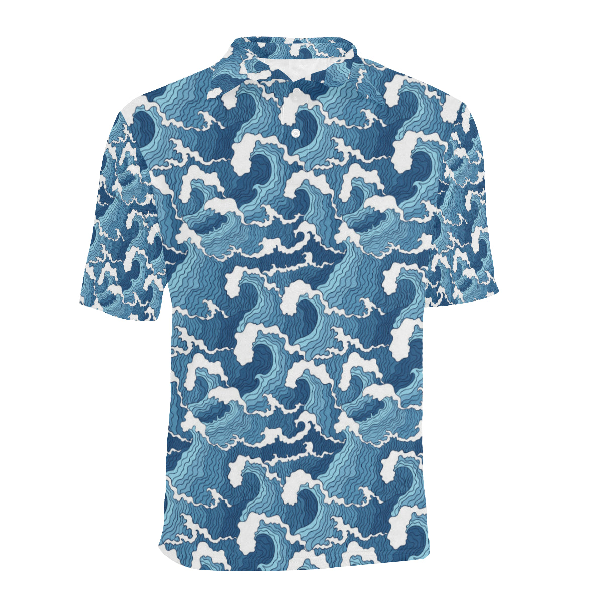 Wave Themed Pattern Print Men Polo Shirt