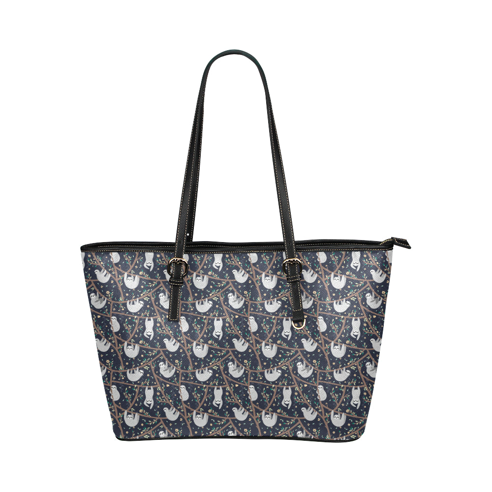 Sloth Happy Design Themed Print Leather Tote Bag