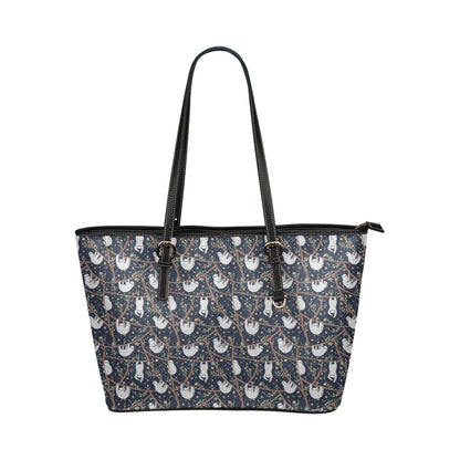 Sloth Happy Design Themed Print Leather Tote Bag