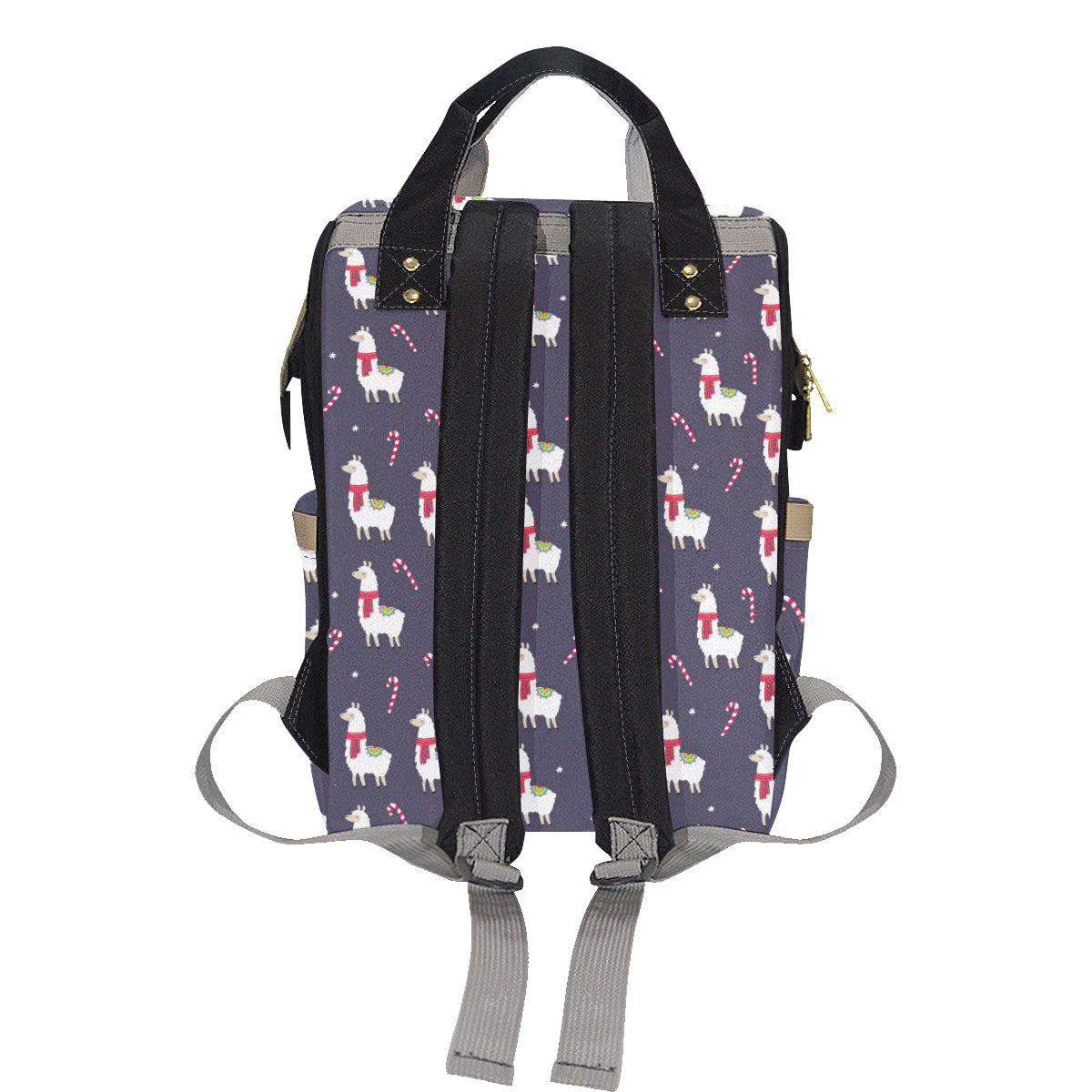 Llama with Candy Cane Themed Print Diaper Bag Backpack