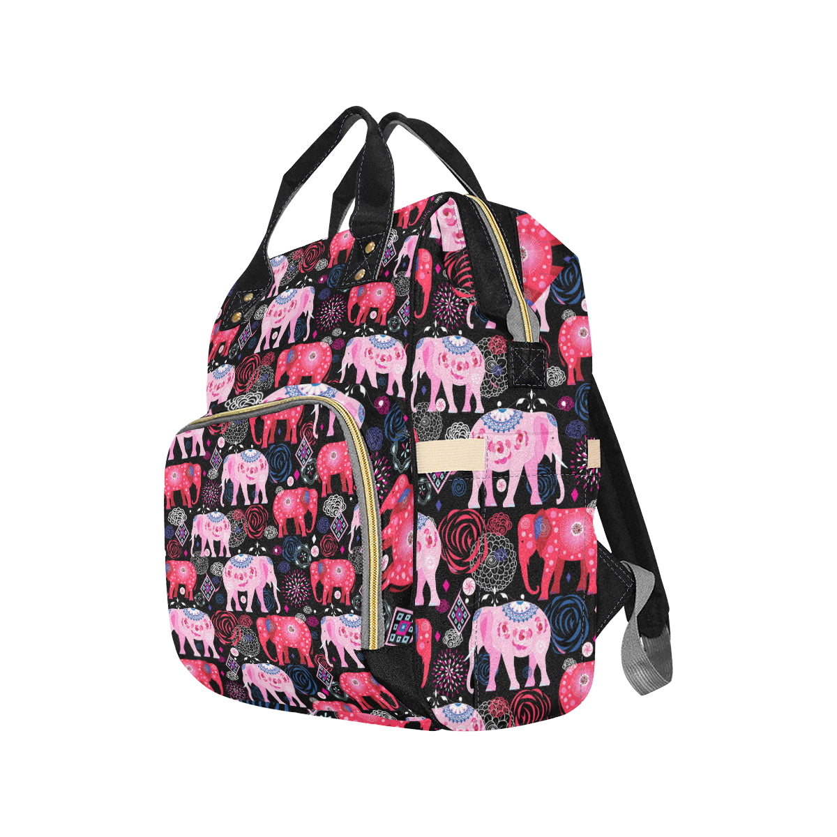 Pink Elephant Pattern Diaper Bag Backpack