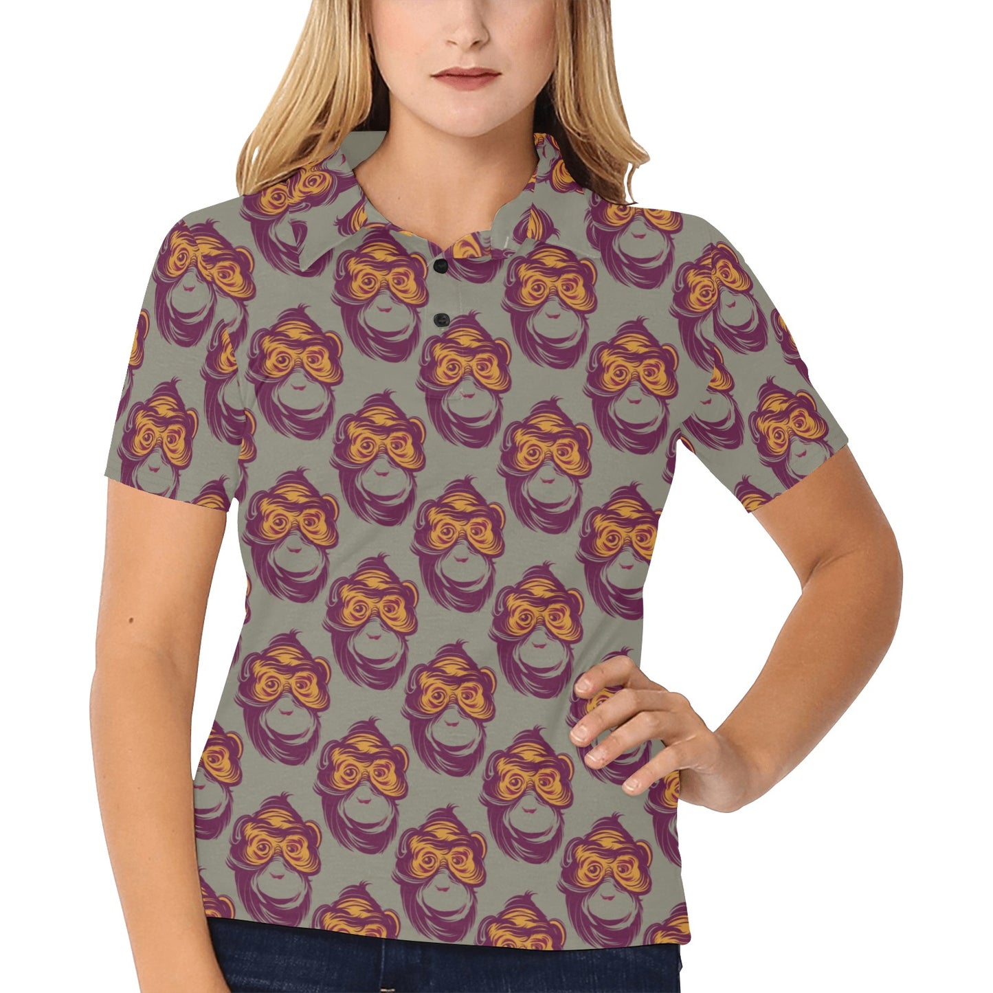 Chimpanzee Pattern Print Design 02 Women's Polo Shirt