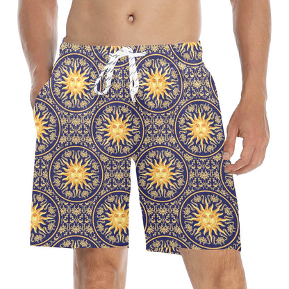 Celestial Gold Sun Face Men's Swim Trunks Beach Shorts