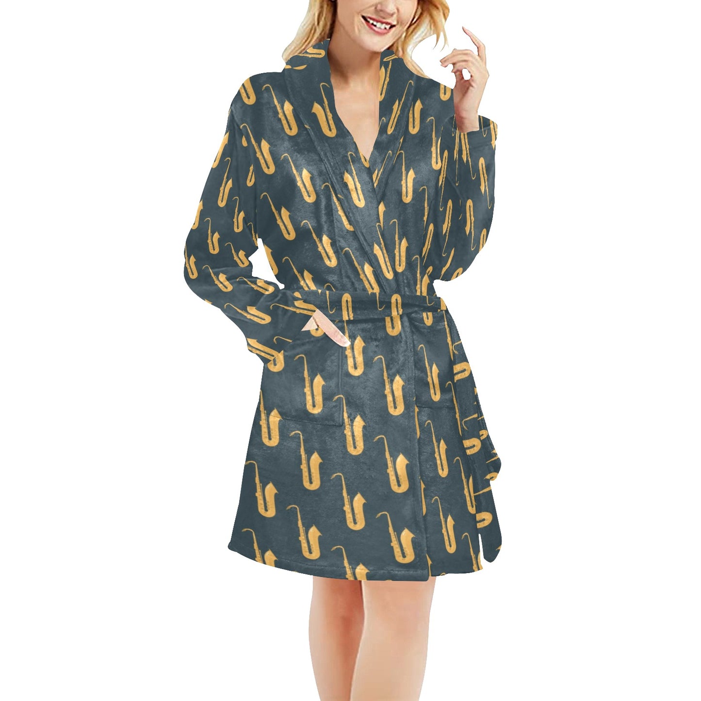 Saxophone Print Design LKS401 Women's Fleece Robe
