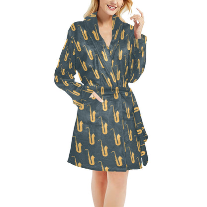 Saxophone Print Design LKS401 Women's Fleece Robe