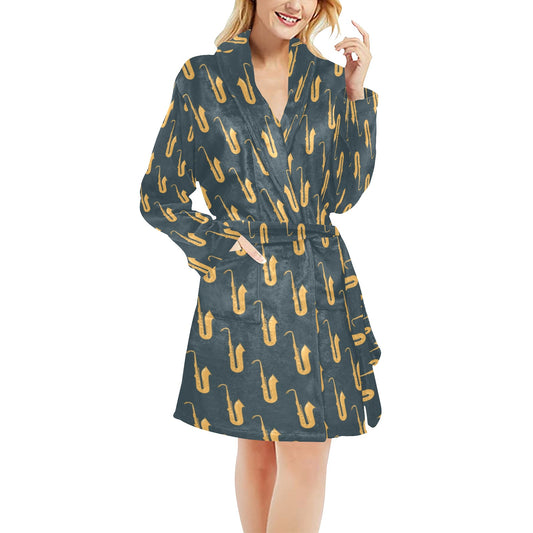 Saxophone Print Design LKS401 Women's Fleece Robe