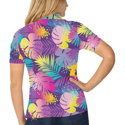 Palm Leaf Pattern Print Design A04 Women's Polo Shirt