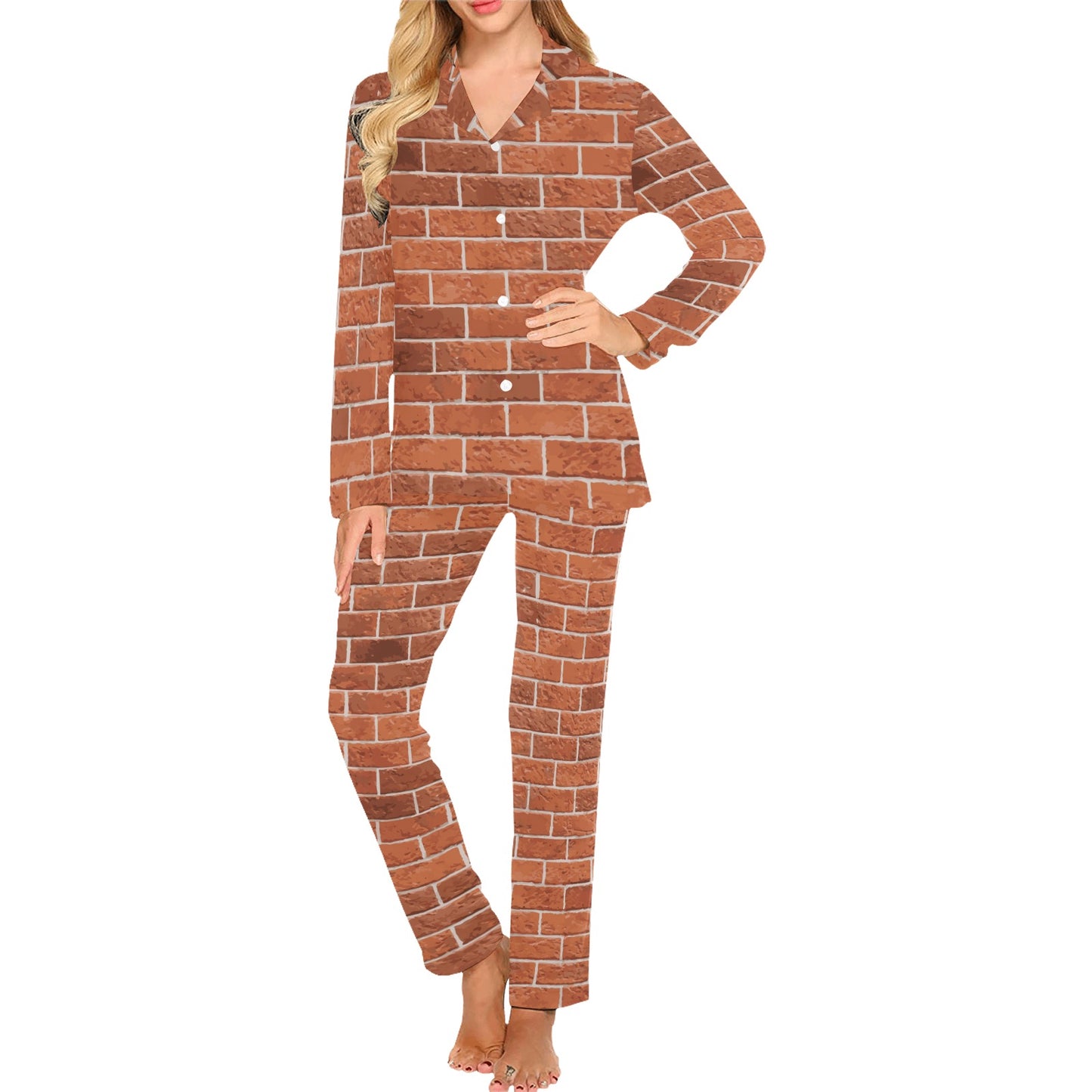 Brick Brown Pattern Print Design 02 Women's Long Pajama Set