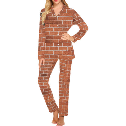 Brick Brown Pattern Print Design 02 Women's Long Pajama Set