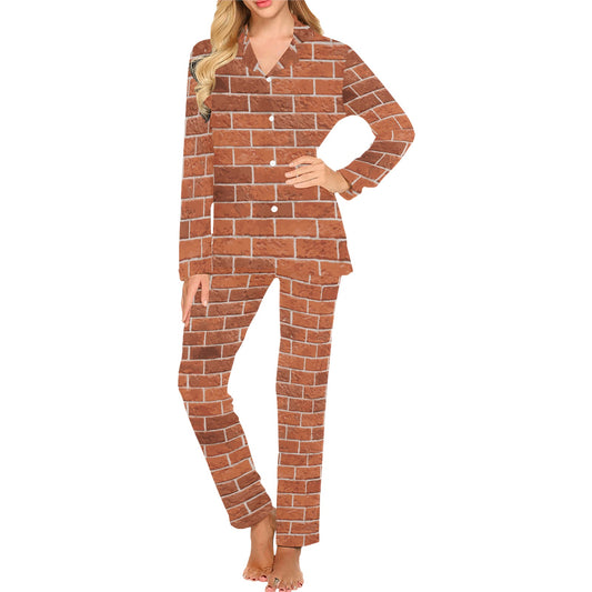 Brick Brown Pattern Print Design 02 Women's Long Pajama Set